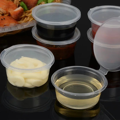100pcs 45ml Disposable Sauce Cups Plastic Takeaway Cup with Lids Spices Food Packaging Containers Restaurant Kitchen Supplies