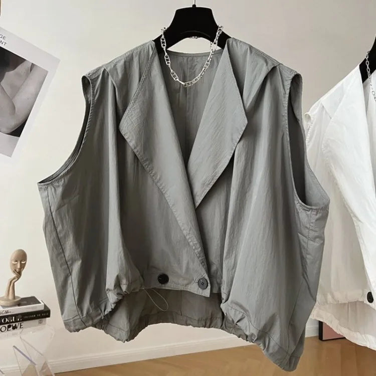 Oversize Casual All-match Vest Coat Women 2025 Summer New Sleeveless Tops Mujer Y2k Lapel Neck Loose Cardigan Jackets