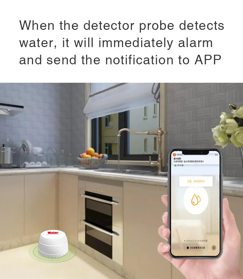 Wifi Water Detector Leakage Sensor Alarm Leak Detector 40DB Sound Tuya smart Smart Life APP Flood Alert Overflow Security