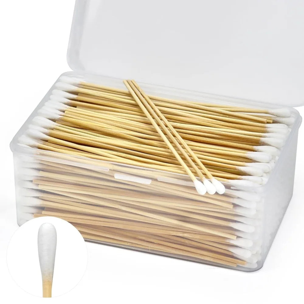 100/300PCS 6 Inch Precision Tips Cotton Swabs - Long Wooden Stick Cotton Buds Pointed Cotton Swabs With Case - Cotton