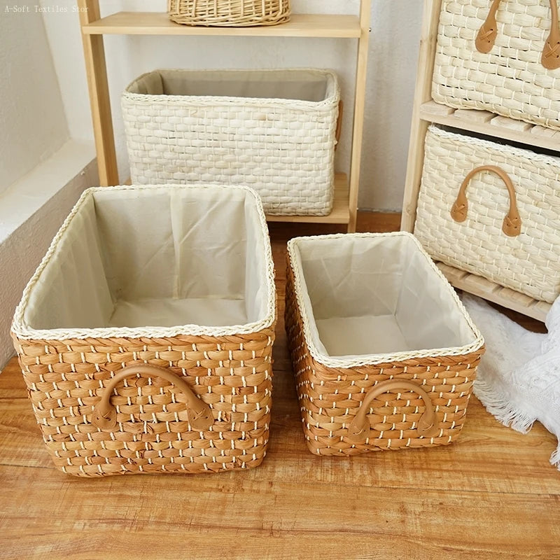 Hand-woven Storage Basket Household Laundry Baskets Outdoor Picnic Boxes Portable Toy Clothes Organizer Bedroom Desktop Decor