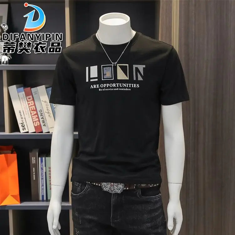 Men's T-shirts, Summer Round Neck Printed Trendy Men's Casual Versatile Short Sleeve Tops