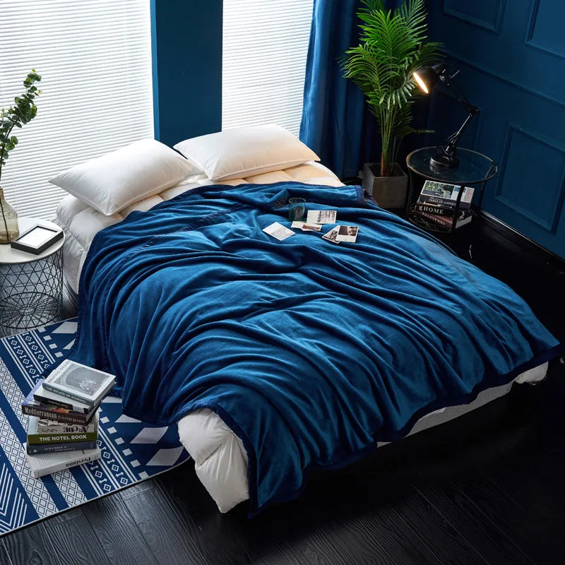 High Weight Flannel Blanket, Casual Solid Color Sofa Blanket, Thickened Warm Blanket, Winter Bed Sheet, Coral Fleece Blanket