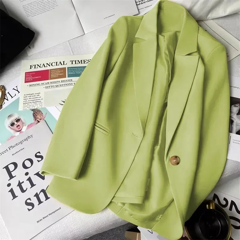 Office Lady Elegant Single Button Blazer Women New Autumn Long Sleeve Slim Jackets Casual Chic Tops Coats Outerwears Female