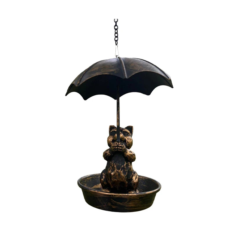 Bird Feeder Water Feeding Tray Umbrella Roof Sturdy Iron Birds Water Station Birdbath for Starlings Bluebirds Yard Gift Trees