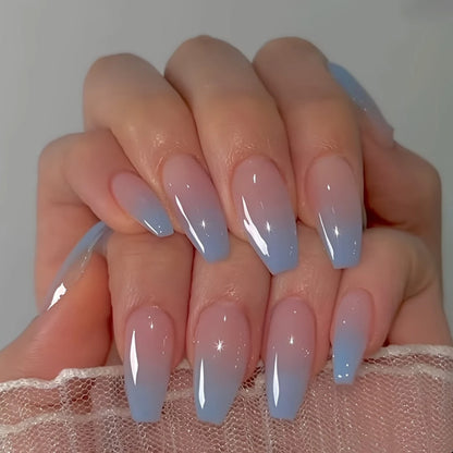 24PCS Long Coffin Pink Press On Nails Fake Press On Nails Gradation Press On Nails Summer Nails