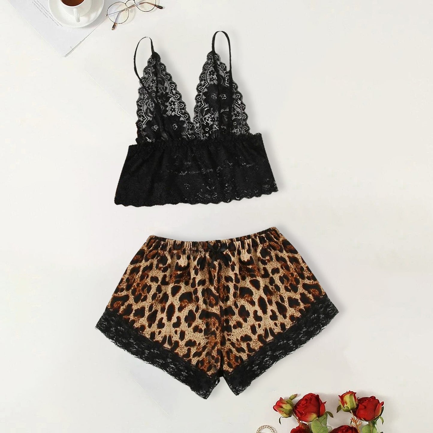 Free Shiping Satin Silk Pajamas Sexy Lingerie For Women Plus Size Lingerie Lace Underwear Sleepwear Leopard Women's lingerie