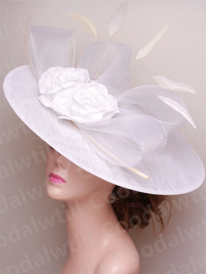 Elegant Women Church Derby Big Fascinator Hat Formal Dress Church Headpiece Bride Femme Marriage Chapeau Cap Flower Millinery