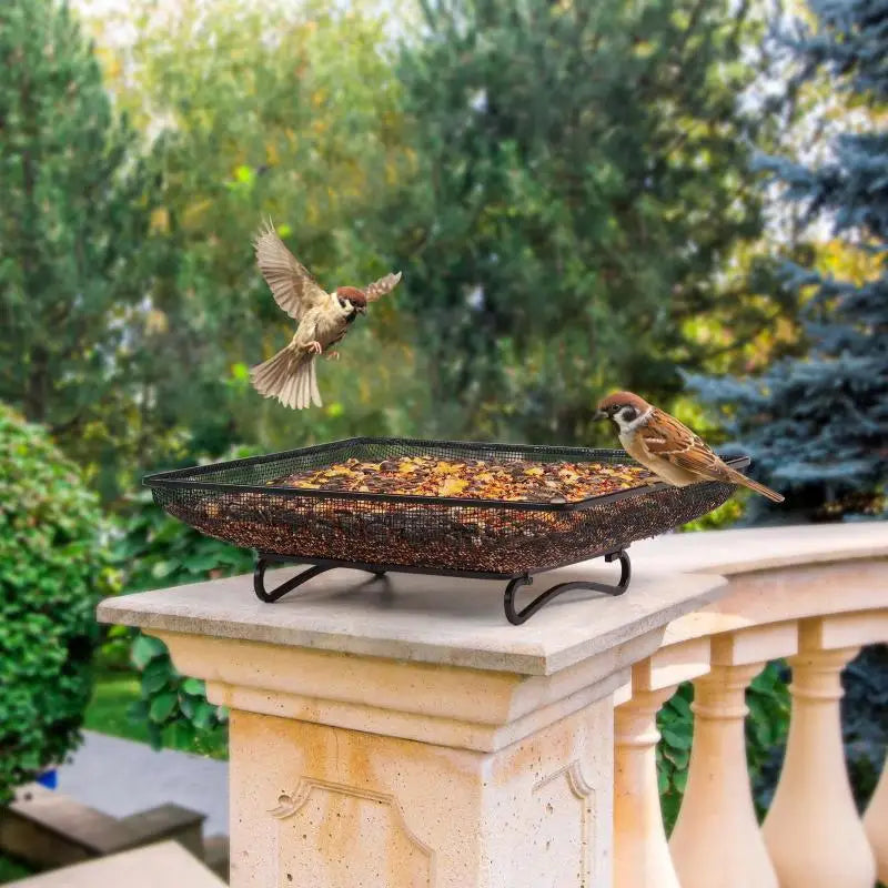 HUA Wild Bird Feeders Square Ground Tray Bird Feeder Metal Mesh Bowl High-capacity Ground Animal Feeding Tray Pet Feed Supplies