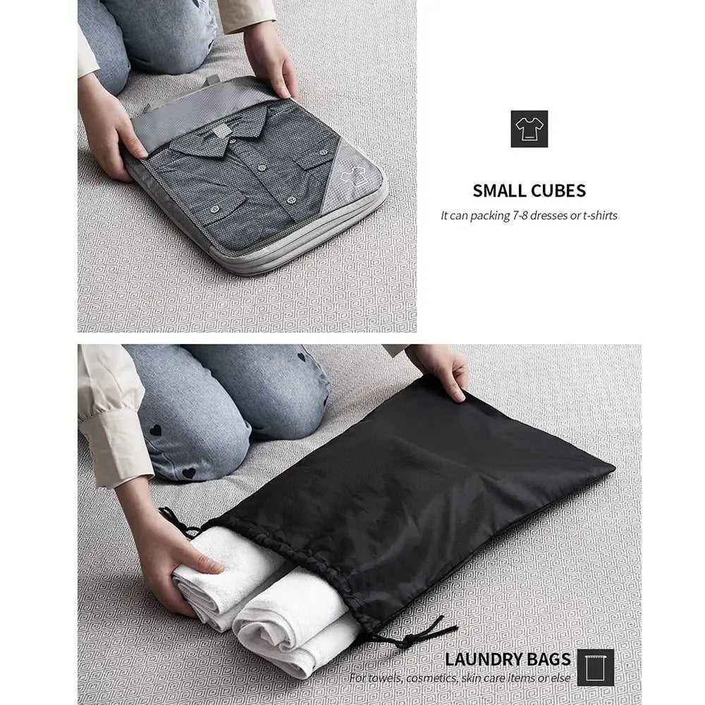 Portable Compression Packing Cubes Compressible Large Capacity Luggage Storage Bags Set Expandable Mesh