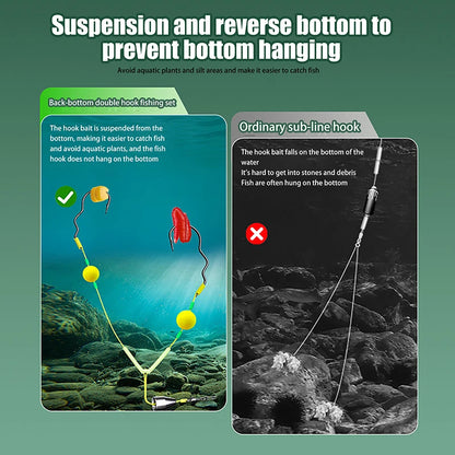 〔Far〕Double Hook Fishing Hair Rigs Hook Reverse Bottom Line Suspension Carp Fishing Hook Ready Made Anti Bottom Carp Rigs