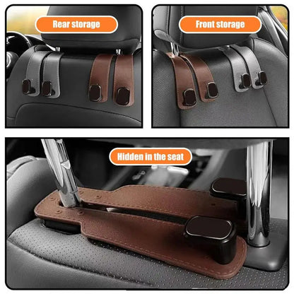 Car Seat Hooks for Headrest PU Leather Car Bag Hooks Multifunctional Hanger Storage Organizer for Trunk Vehicle Organization