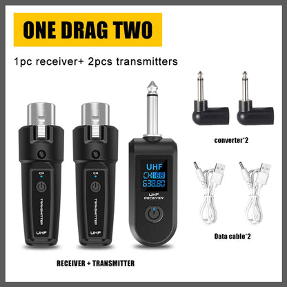 UHF XLR Adapter System Dynamic Microphone Guitar Audio Mixer PA System Wireless Microphone Transmitter Receiver System