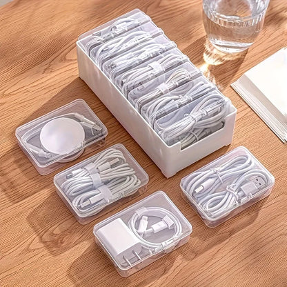 Plastic Cable Organizer Box Set with 7 Clear Storage Trunks - Non-Waterproof, Multipurpose Desktop Cord Management