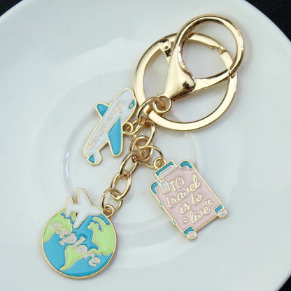 'To travel is to live' Trip Keychain Enamel Airplane Earth 'No Matter Where' Key Chain Trend Pendant Handmade Key Ring Jewelry ﻿