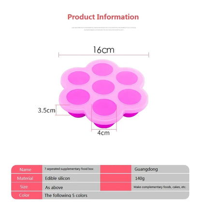7 Holes Reusable Silicone Baby Food Freezer Tray Crisper Egg Bite Mold BPA Free Storage Baby Food Storage Containers With Lid