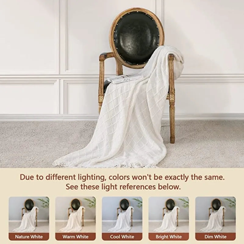 White Oversized Throw Blankets with Tassels 150x230cm Textured Knitted Boho Woven Big Blankets Bedspread Cover Manta Para Sofá