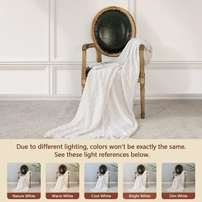 White Oversized Throw Blankets with Tassels 150x230cm Textured Knitted Boho Woven Big Blankets Bedspread Cover Manta Para Sofá