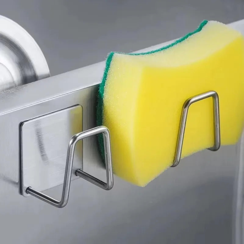 Kitchen Stainless Steel Sink Sponges Holders Self Adhesive Drain Drying Racks Wire Rag Organizer Hooks Multipurpose Wall Hooks