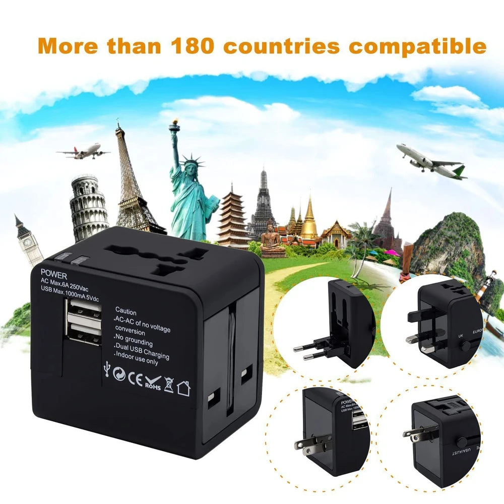 Universal Travel Adapter with USB - Worldwide All-in-One Smart Power Converter Socket