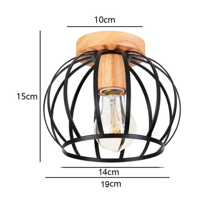 LED E27 Ceiling Lights Vintage Industrial Wood Ceiling Lamp for Kitchen Living Room Bar Restaurant Wire Cage Lampshade Lighting