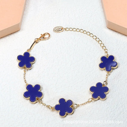 Fashion Double Sided Plant Five Leaf Plum Blossom Charm Bracelets For Women Girl Waterproof Clover Jewelry Gifts Best Friends