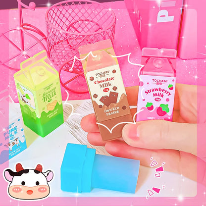Kawaii stationery items School teacher gift Office Supplies classroom back to school Milk Carton Rubber Erasers cute things