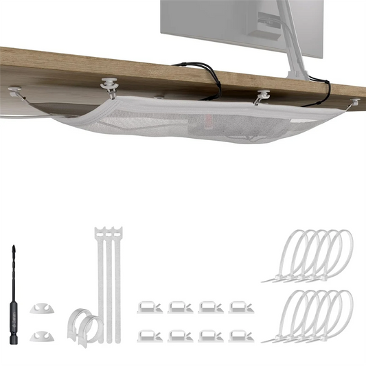 Cable Management Net - Under Desk Wire Management - Flexible Under Desk Cable Management Tray White A DY