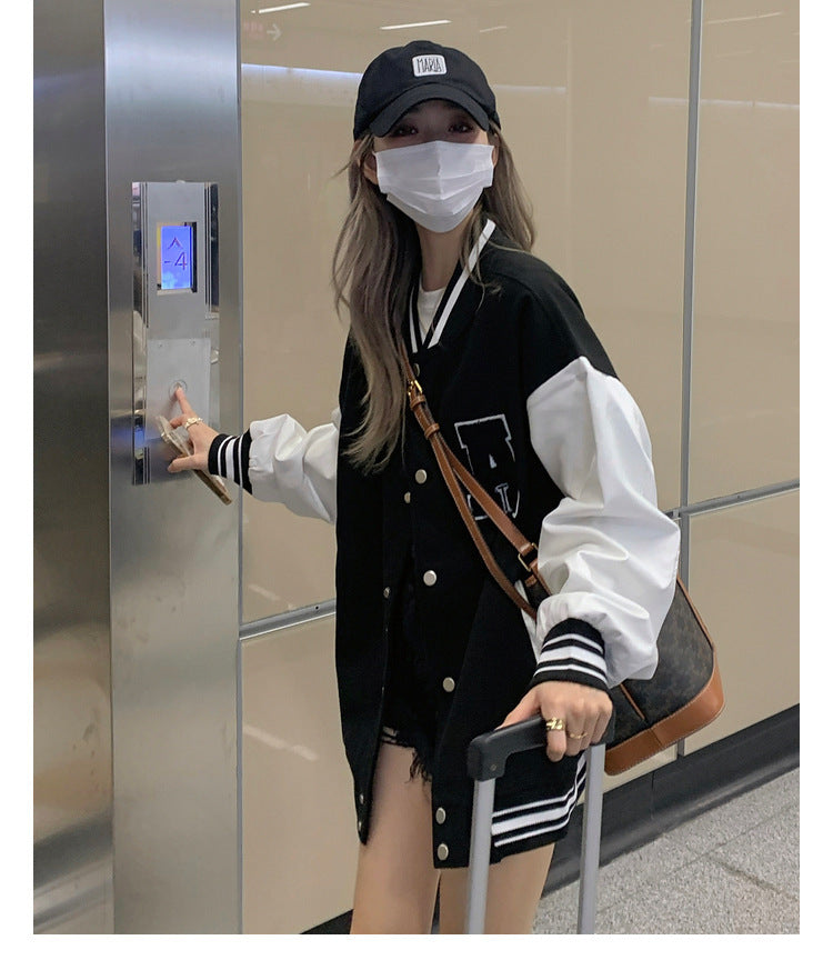 Women Bomber Jackets 2023 Fall Winter Fashion Baseball Uniform Oversize Coats Student Couple Harajuku Loose Jacket Streetwear