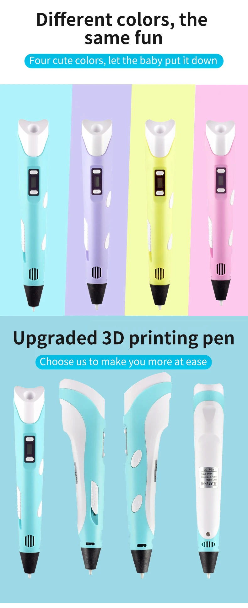3D Pen For Children 3D Printing Drawing Pen DIY Funny Set for Kids Chidren Birthday Chrismas Creative Gift with PLA Filament