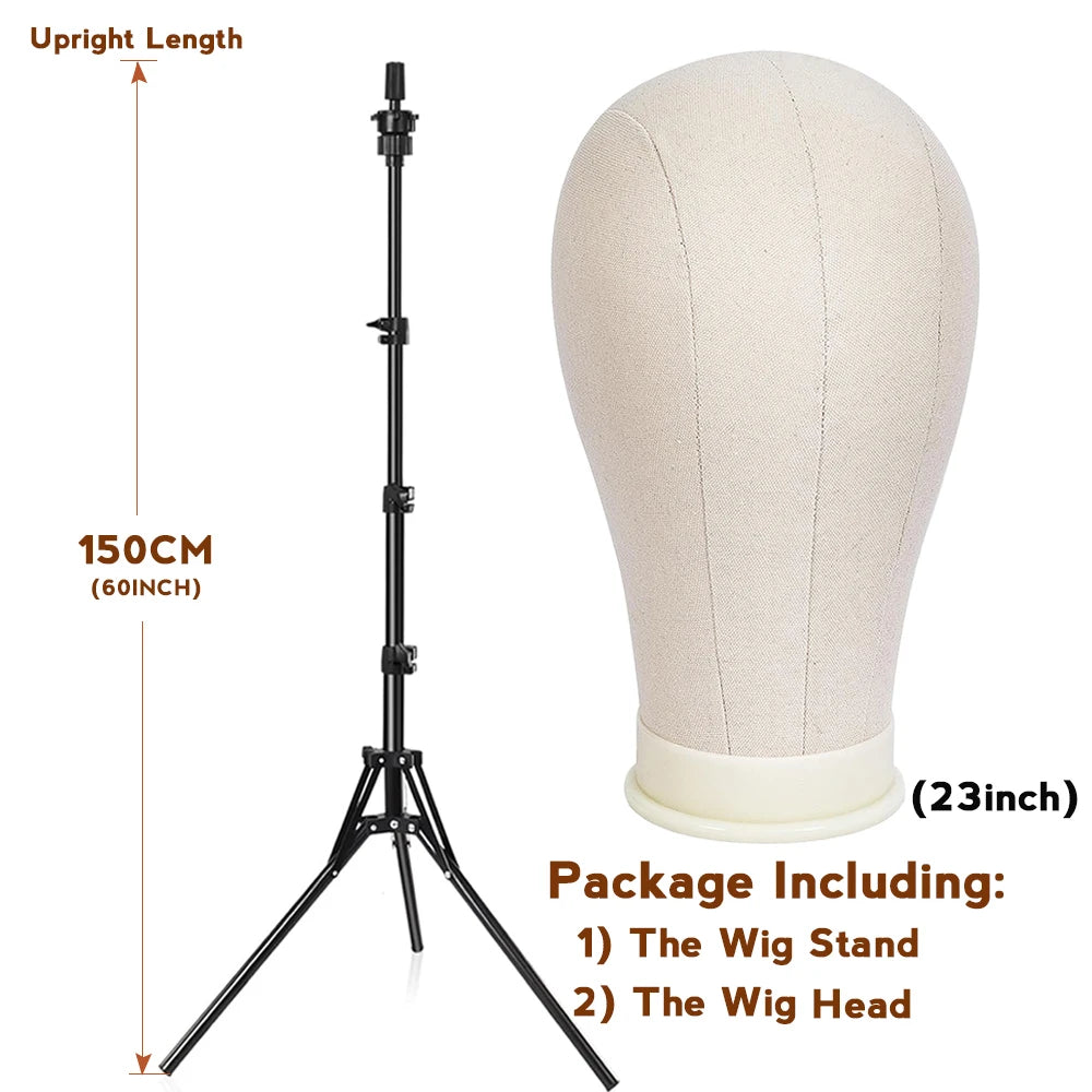 21-23inch Canvas Block Head Mannequin Wig Head Wig Stand Tripod with Head Mannequin Head Wig Display Styling Head With Stand