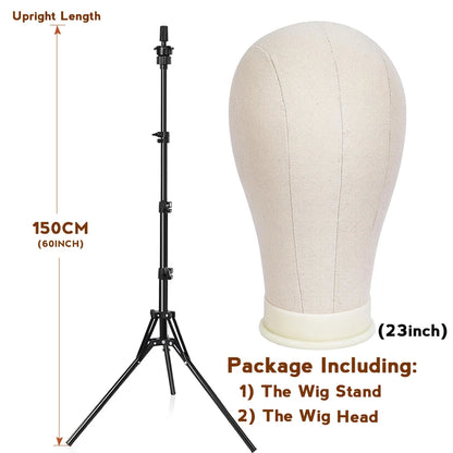 21-23inch Canvas Block Head Mannequin Wig Head Wig Stand Tripod with Head Mannequin Head Wig Display Styling Head With Stand