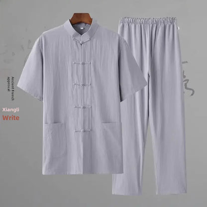 Traditional Chinese Men's Tang Suit Cotton Linen Ancient Costume Tea Servant Zen Meditation Clothing Middle Mountain Hanfu