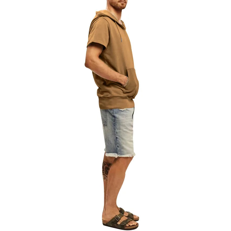 2024 Amazon New Men's Athleisure European and American Hooded Loose Short Sleeves