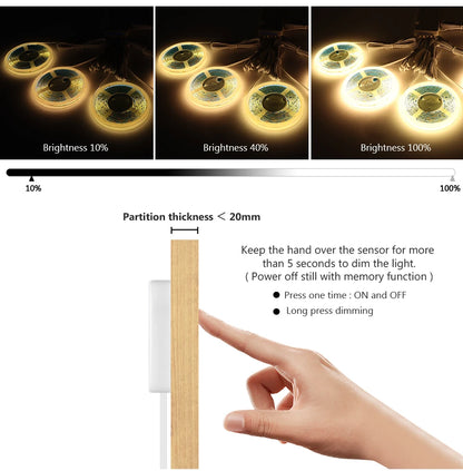 COB LED Strip Light Under Cabinet Collection Display Bookcase Wardrobe Closet Lamp Tape Penetrable Wood Dimmable Touch Sensor