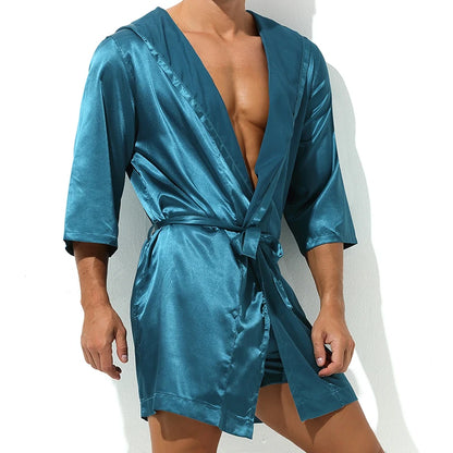 Men's Sleepwear Robe Night Clothes Silk Kimono Bathrobe Men Hooded Szlafrok Pajamas Peignoir Sleeve Ropa Sexy Hombre Man's Gown