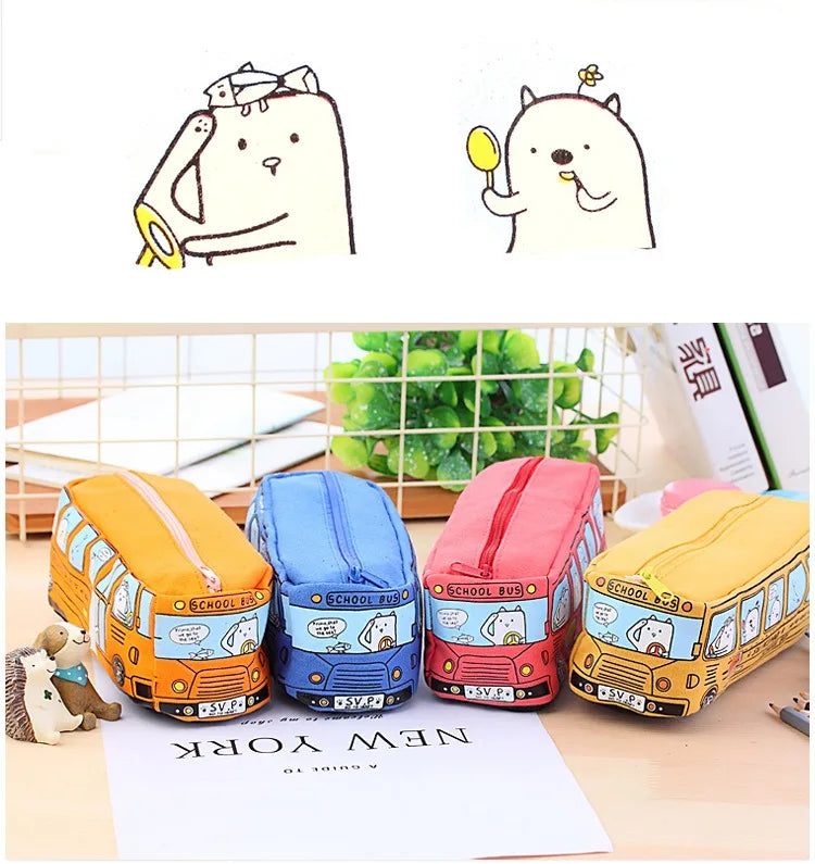 1PCS Creative Large Capacity Student Bus Cartoon Car Pencil Bag Office Culture and Educational Supplies