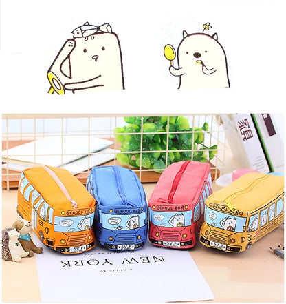 1PCS Creative Large Capacity Student Bus Cartoon Car Pencil Bag Office Culture and Educational Supplies