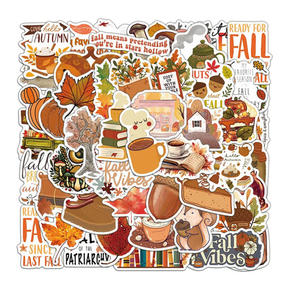 50PCS Creative Fall Illustration Stickers Laptop Handbooks Phone Cases iPad Cup Stickers