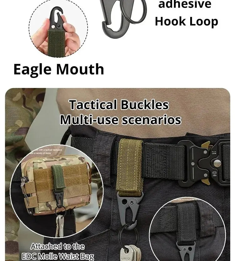 2pcs Tactical Hook Buckle, Mountaineering Hook Buckle Key Bag Accessories Hook Buckle Strap, Triangle Keychain for Outdoor Use