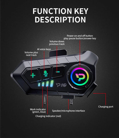 Bluetooth Motorcycle Helmet Headset 5.3 Wireless IPX6 Waterproof Noice Reduction Earphone 2000mah Long Standby Handsfree