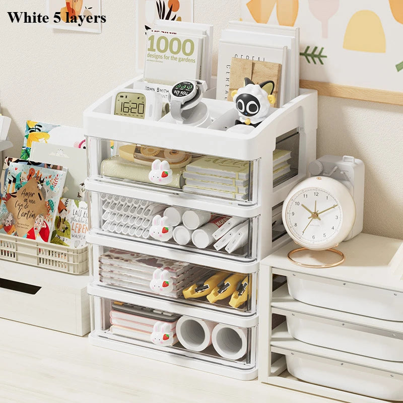 5 Tier Stationery Handbook Student Desktop Organizer, Organizer Drawers, Hair Accessories Organizer for Kids, Pen Holder Shelf