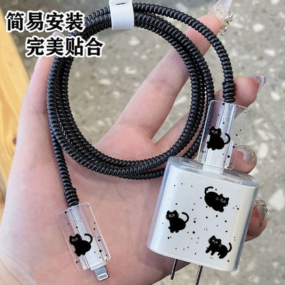 Cartoon Cat Clear Data Charging Cable Protector for iPhone 18W/20W Charger Case Cable Management Phone Wire Cord Organizers