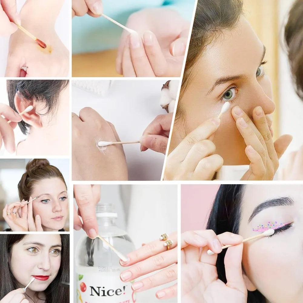 300/500pcs Cotton Swabs Double-Tipped Cotton Buds Cotton Swabs with Wooden Sticks Cotton Swabs for Ears Makeup Daily Cleaning