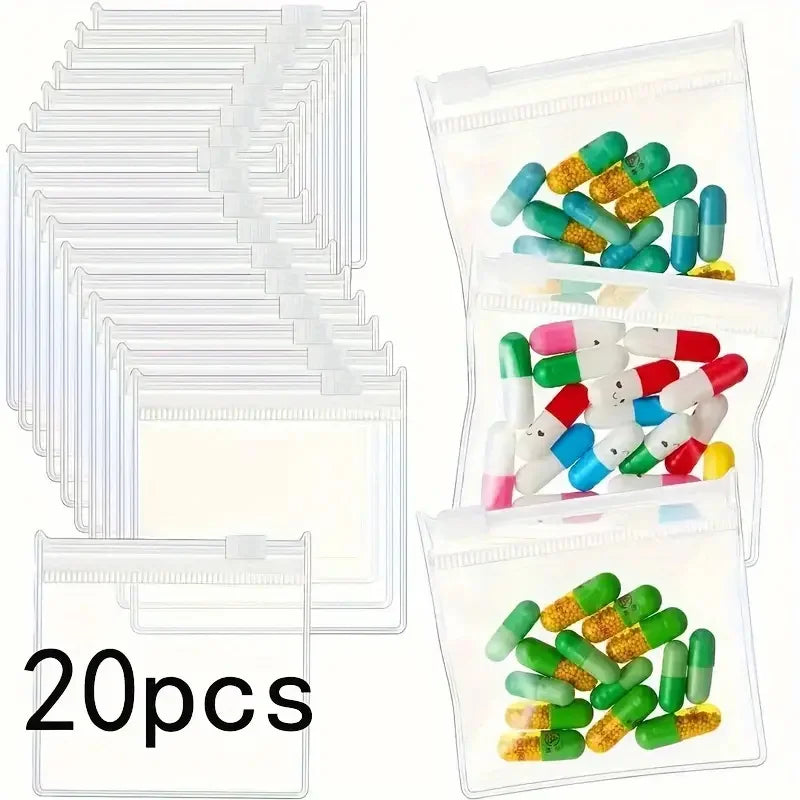 Reusable Pill Bags in 5/10/20pcs – Durable, Leak-Proof Zipper Pouches, Transparent Medicine Organizers for Travel & Daily Use
