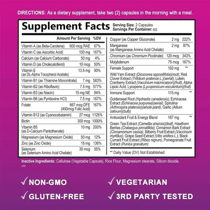 Women's Multivitamin Capsules Contain A Perfect Blend of Biotin, Calcium and Zinc To Support Immune Function and Energy