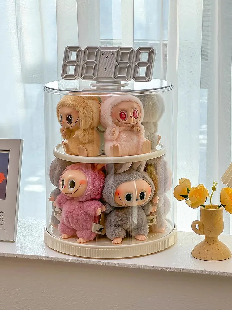 Labubu Rotating Display Box, Transparent Acrylic, Plush Doll Hand-Made Dust-Proof Labubu Pendant Storage Box.