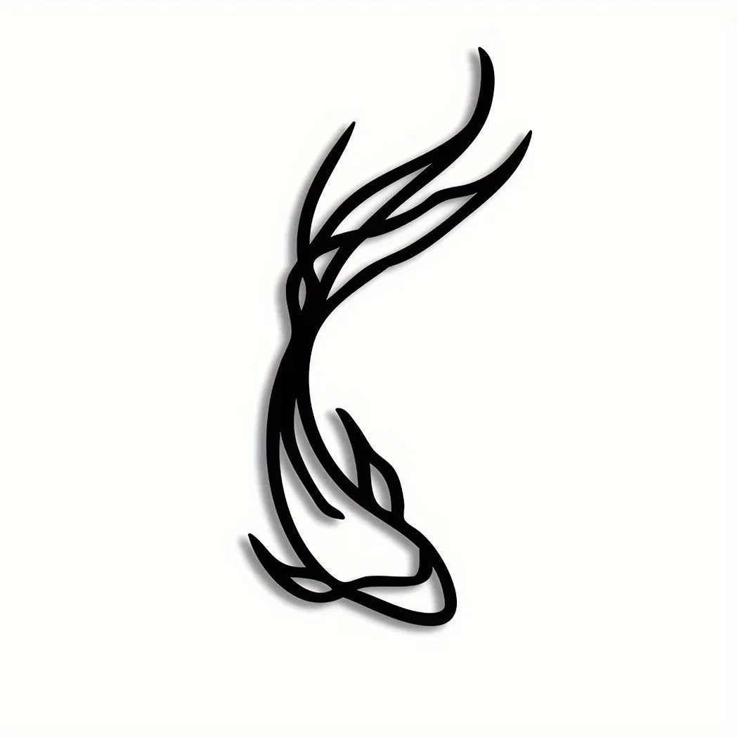 Feng Fish Art Metal Sculpture - Minimalist Line Art, Metal Wall Art, Betta Fish Wall Decor Abstract Art,Fish Vase Room Sticker