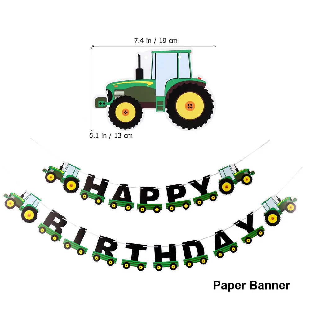 Green Farm Tractor Tableware Napkins Tablecloth Farm Tractor Theme Birthday Decor Birthday Banner Balloon Caketopper