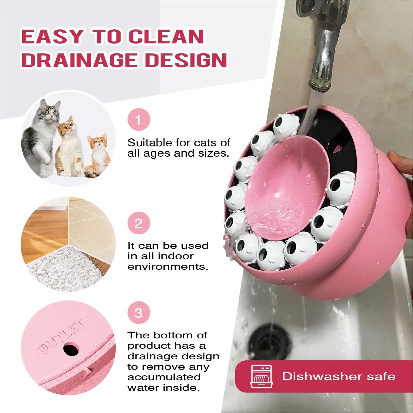 Cat Slow Feeder Raised Cat Dog Food Bowls with Stand Cat Puzzles Feeder Rotating Slow Feeder Non-Slip Food Bowls Slow Eating